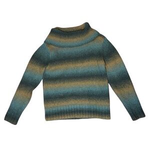 Woolrich Teal and Gold Striped Turtleneck Sweater